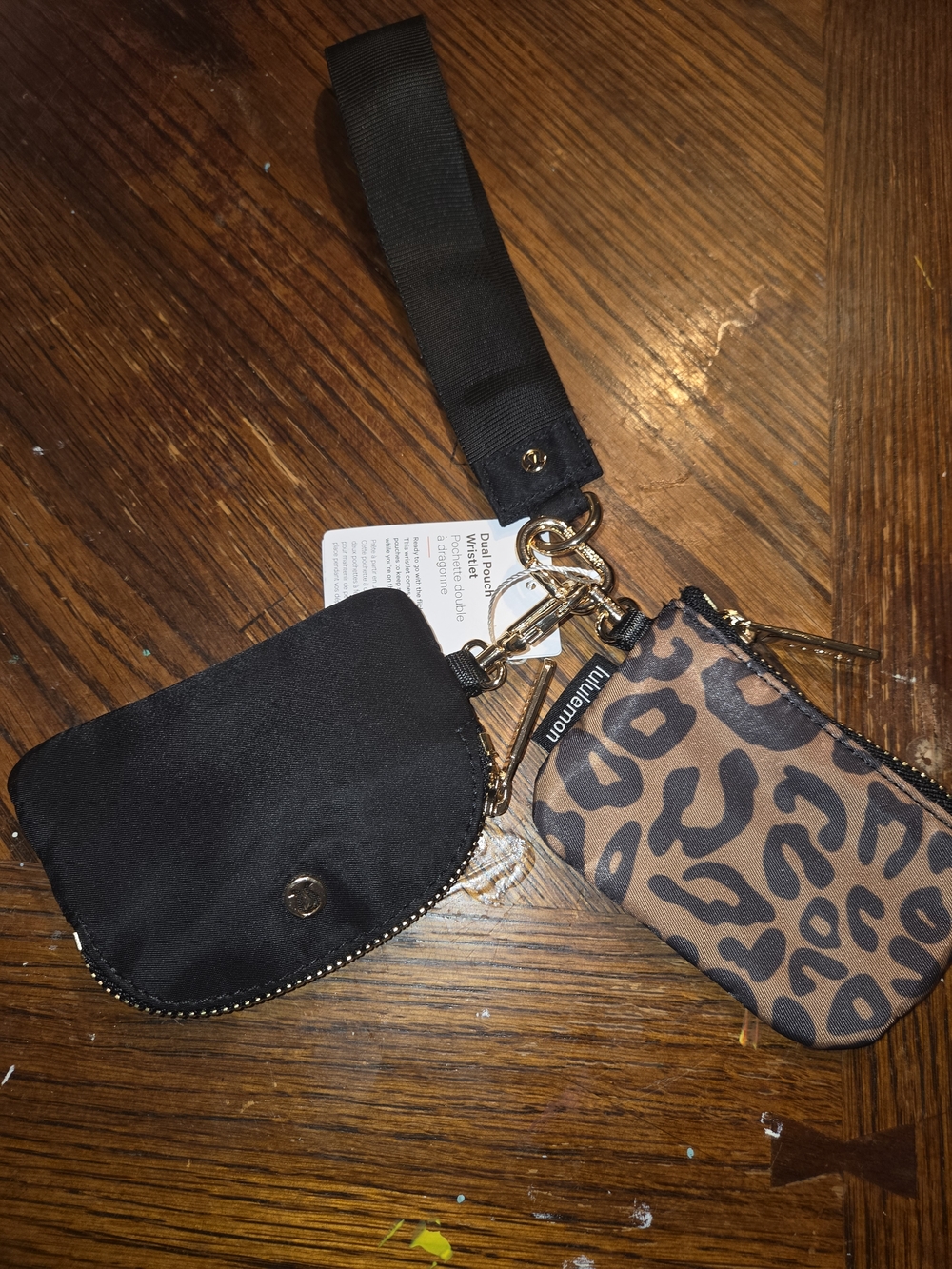 lululemon athletica Black and Brown Leopard Wristlet Dual Pouch Authentic Nwt